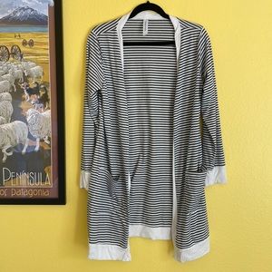 Tickled Teal long length striped cardigan with pockets